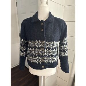 County Clothing Co Sweater Womens Small‎ Navy Fair Isle Lined Metal Buttons